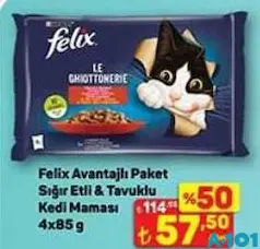 FELİX AVANTAJLI PAKET SIĞIR ETLİ & TAVUKLU KEDİ MAMASI 4X85 G fiyat ve kampanya bilgisi